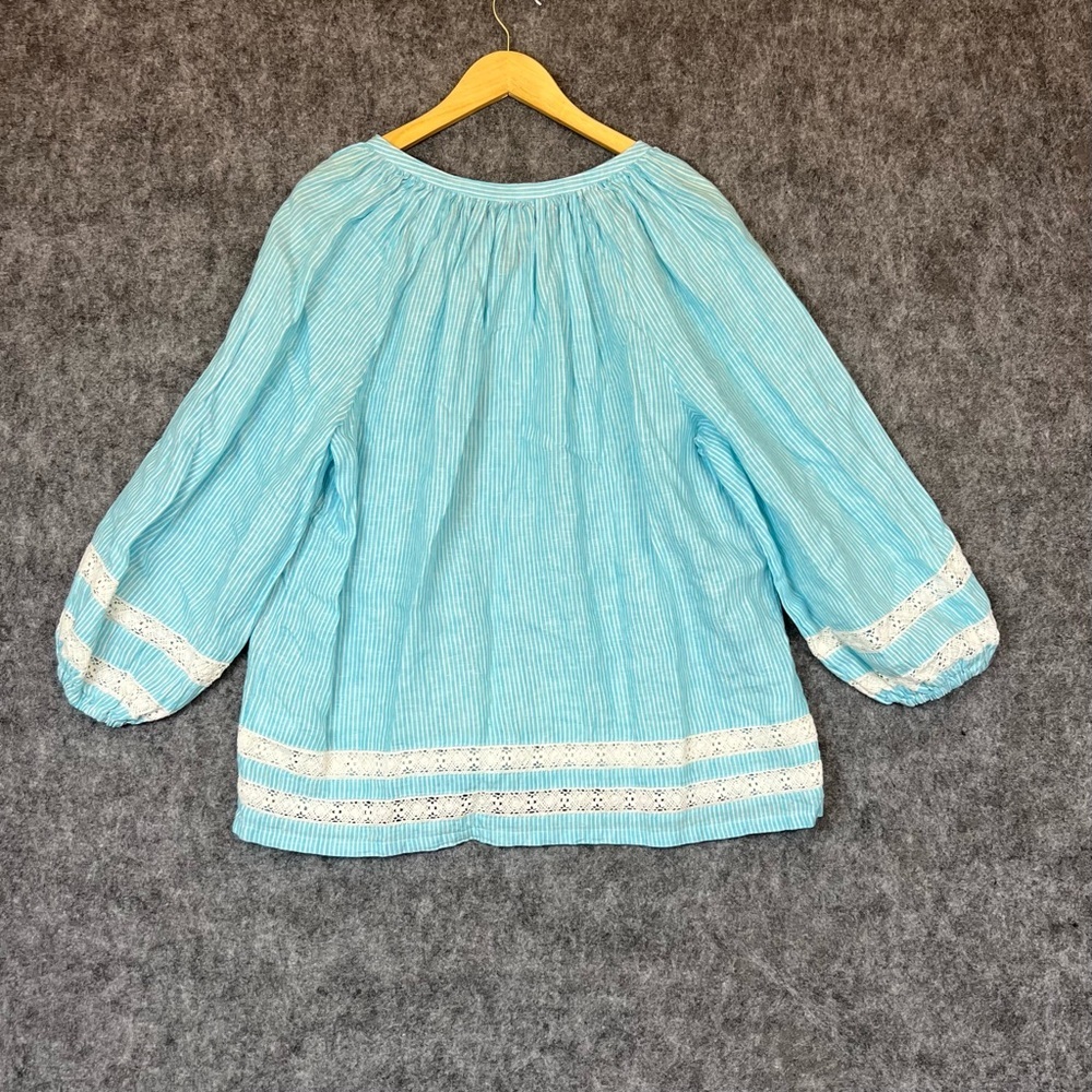 Lauren Ralph Lauren Womens Linen Lace Trim Peasant Top
XL Blue White V Neck - Picture 7 of 7